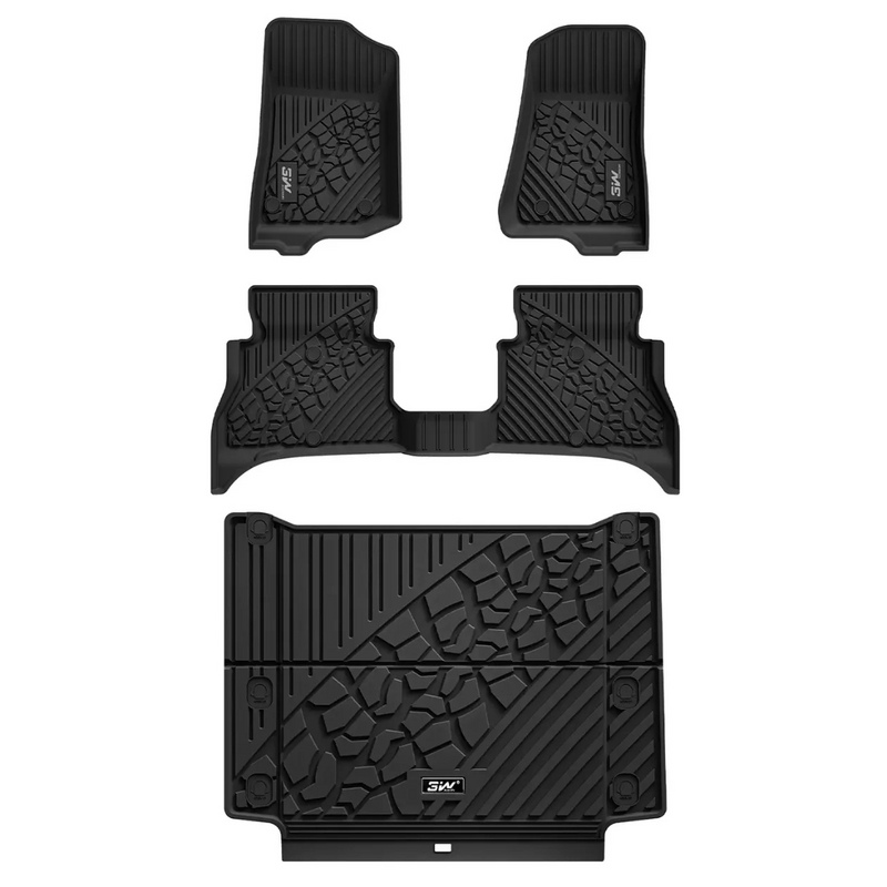 3W All-Weather Floor Mats & Trunk Mat for Jeep Wrangler 4XE Hybrid 4 Door (2021-2024)