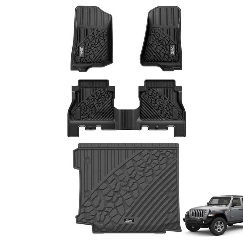 3W All-Weather Floor Mats and Trunk Mat for Jeep Wrangler JL (2018-2024) - Aspire Auto Accessories