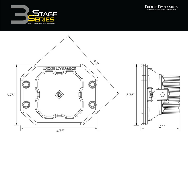 Diode Dynamics SS3 SAE Yellow Flush Mount LED Pods